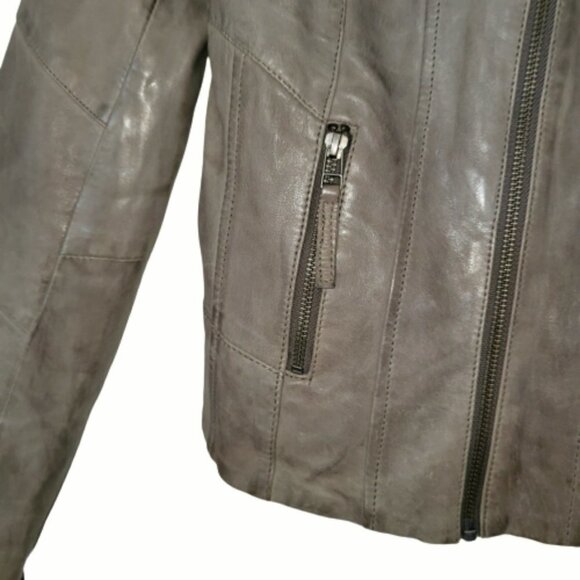Vintage khaki leather jacket - Picture 2 of 6